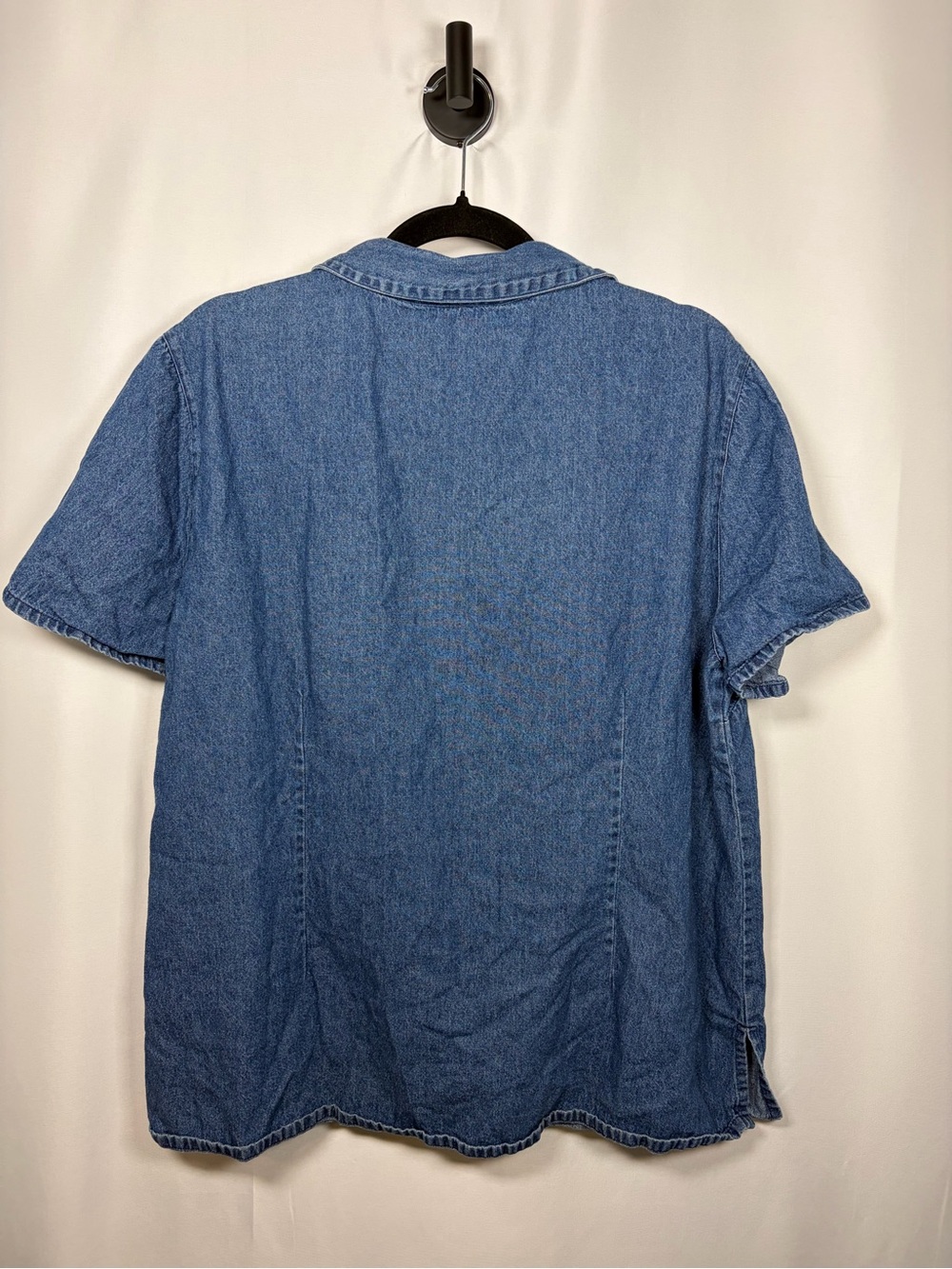 Country Store Floral Embroidered Blue Denim Short Sleeve Full Button Down Top XL - Picture 2 of 4